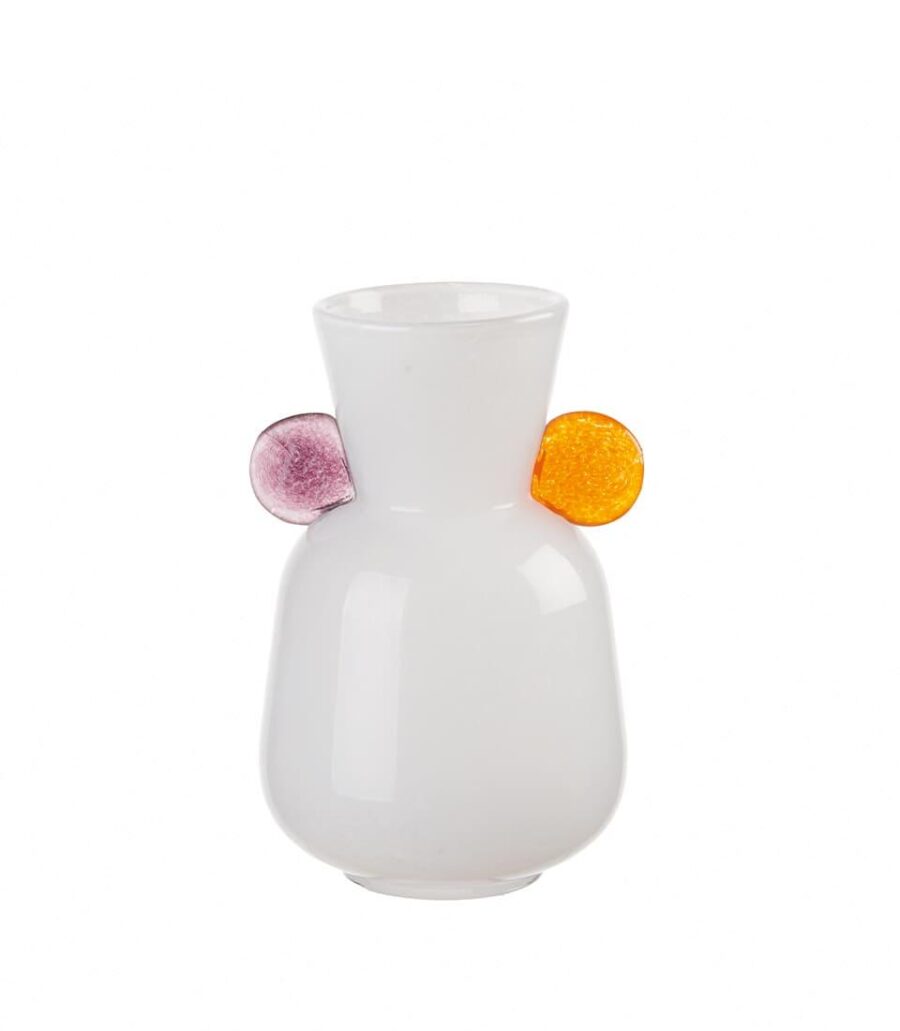 vaso_vetro_bianco_manici_arancio_viola_angolobellaria.it